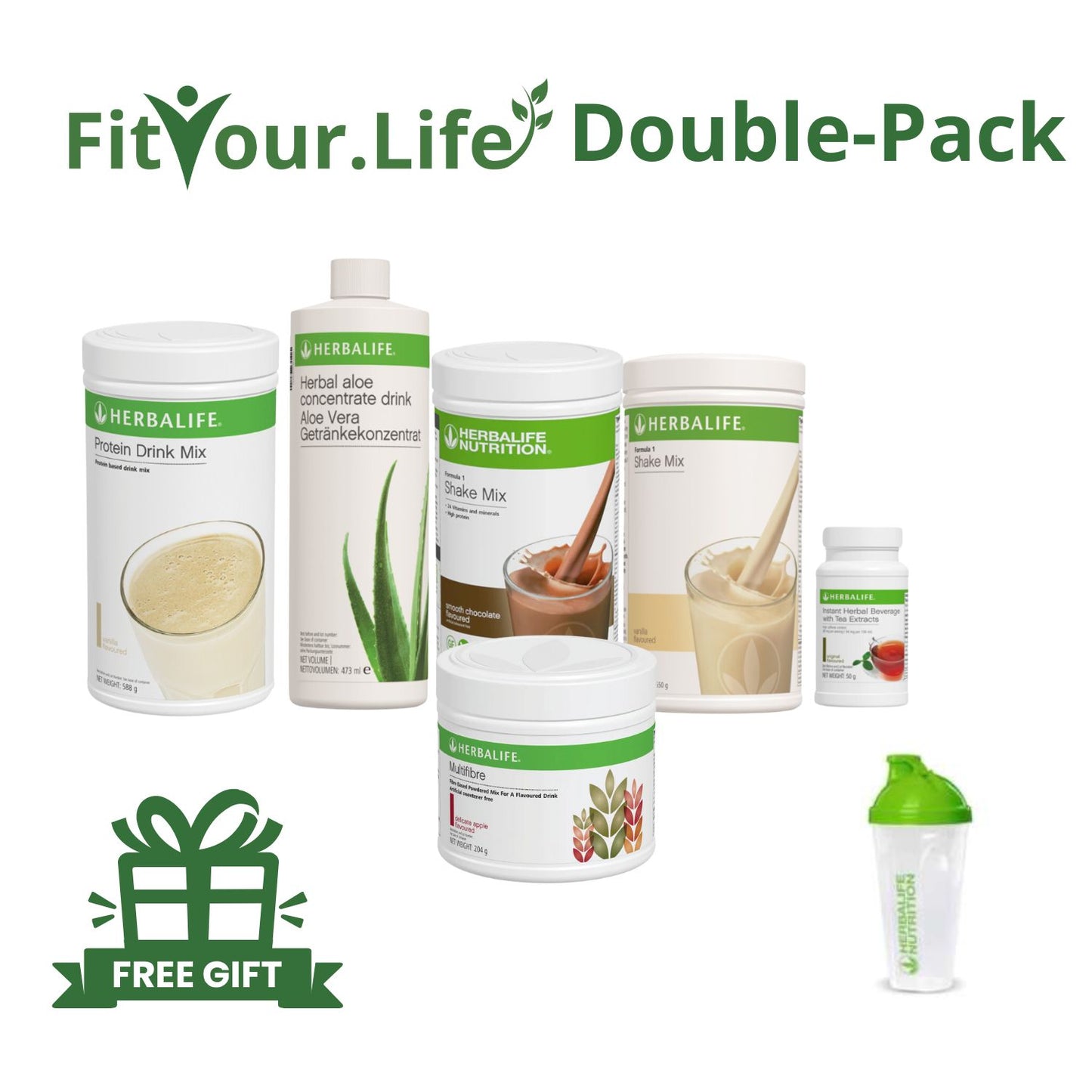 Herbalife Full Breakfast & Fiber – 2x Formula 1 Shake, Herbal Tea, Aloe, Multifibre, Protein Drink Mix - Special Pack